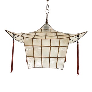 Midcentury Chinoiserie Capiz Shell Pagoda Light For Sale