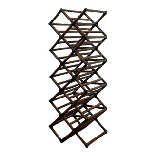 Vintage Dark Bamboo Twelve Bottle Wine Rack Coastal Boho Bar Accent For Sale
