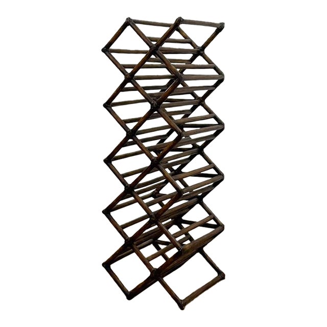 Vintage Dark Bamboo Twelve Bottle Wine Rack Coastal Boho Bar Accent For Sale