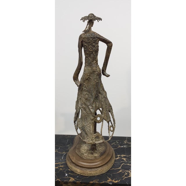 MCM Mixed Media Sculpture Art Figure Statue in Long Dress Garb With Hat and Long Hair For Sale - Image 4 of 12