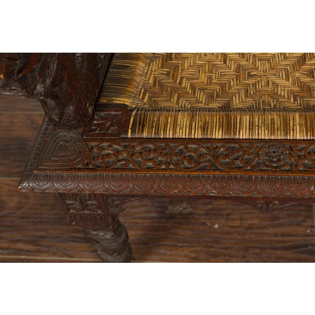 Anglo-Indian 1900 Armchair with Carved Back, Mythical Creatures and Woven Rattan For Sale - Image 12 of 12