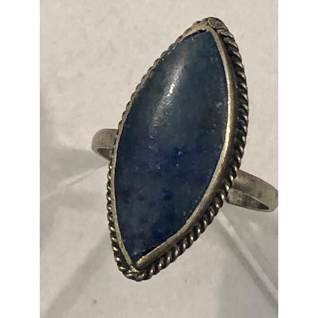Metal Vintage Afghan Marquise Lapis Lazulli Silver Ring (Size 7.5) For Sale - Image 7 of 12
