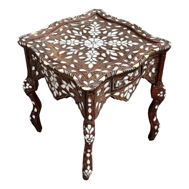 Antique Levantine Mother-of-Pearl Inlay Side Table With Drawer For Sale