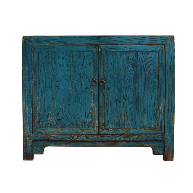 Oriental Distressed Bright Blue Credenza Sideboard Table Chairish