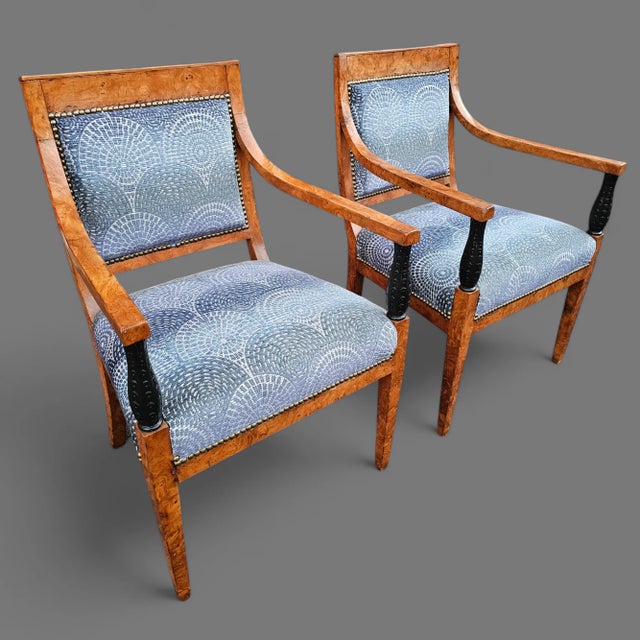 Brown Antique Burl Biedermeier Armchairs - a Pair For Sale - Image 8 of 12