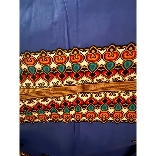 Moroccan Vintage Super Java Net 6-Yard Cotton Fabric – Cobalt Blue Ornate Medallion Border Print, Thailand For Sale - Image 3 of 9