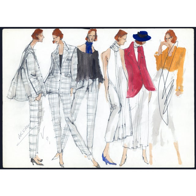 1980s Collection of 10 Original Gordon Henderson Fashion Drawings For Sale - Image 10 of 11