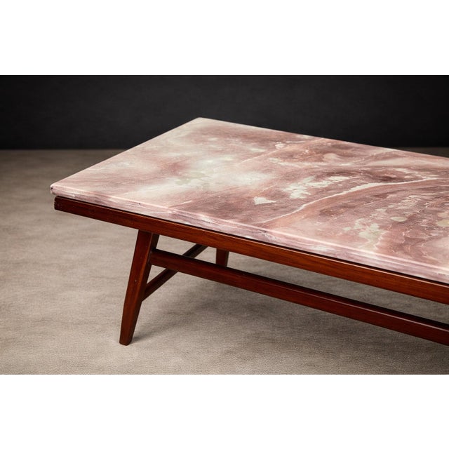Brazilian Modern Coffee Table in Caviuna wood & Rosé Portuguese Marble Top by Giuseppe Scapinelli, Brazil, 1950s — Lot 884 For Sale - Image 12 of 16