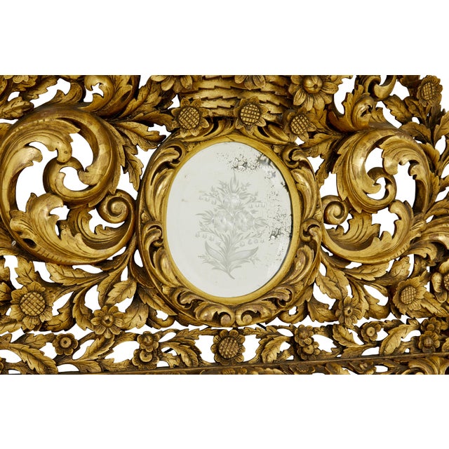 Wood Antique Baroque Influenced Cushion Mirror in Carved Wood, 1905 For Sale - Image 7 of 8