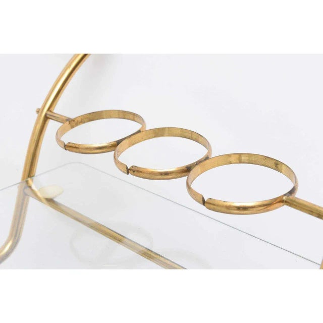 Cesare Lacca 1950 Italian Brass and Glass Bar Cart Trolley Server For Sale - Image 4 of 10