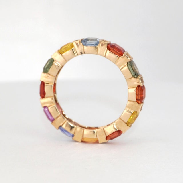 14k Gold Multi-Gemstone Ring With Asscher-Cut Sapphires For Sale - Image 9 of 18
