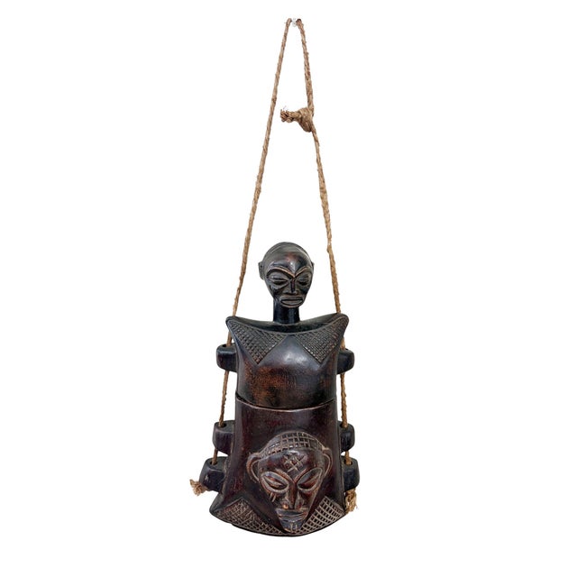Vintage Tribal African Luba Congolese Female Sculpture Carved Box 21.5" H For Sale - Image 4 of 7