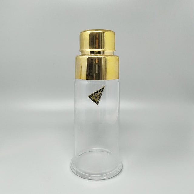 1970s gorgeous cocktail shaker with ice bucket in gold plate 24k and crystal and with the original ice tongs. Hand made....