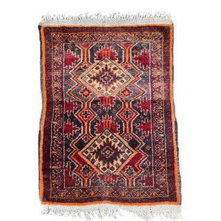 Vintage Afghan Charcoal, Tangerine & Cherry Mat Rug, 1.7 x 2.3 For Sale
