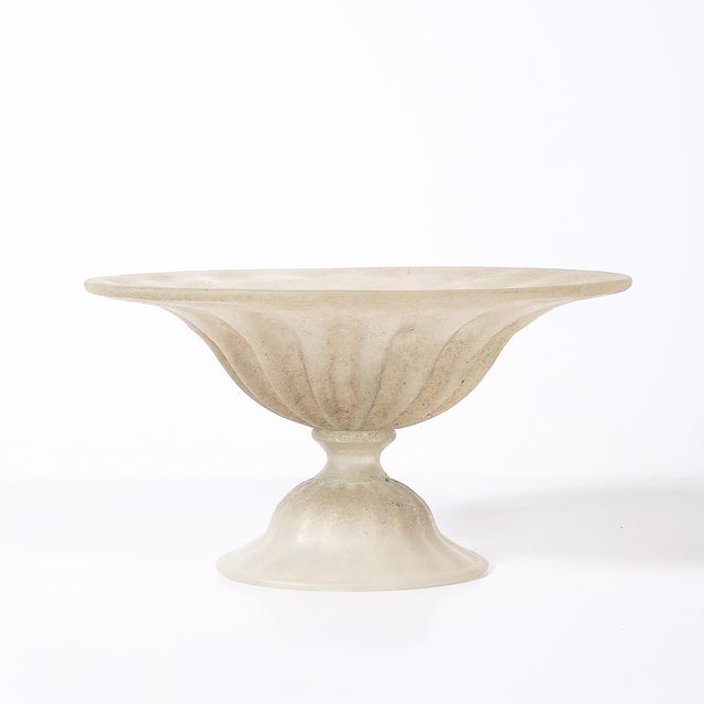 Mid-Century Modern Mid-Century Hand-Blown Murano Fluted & Footed Scavo Glass Centerpiece Bowl For Sale - Image 3 of 11