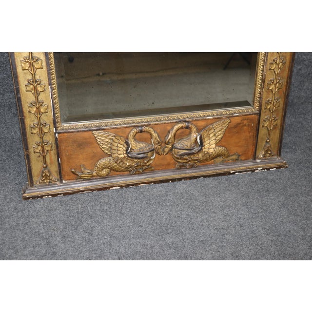 Neoclassical Superb Distressed Gilded Paint Decorated Figural Neoclassical Mirror With Swans For Sale - Image 3 of 12
