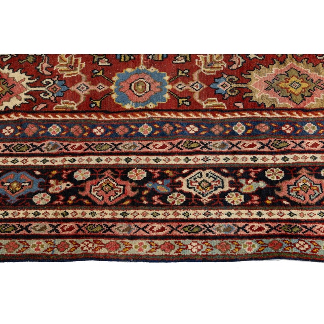 Textile Red Vintage Persian Mahal Wool Rug – Authentic Hand-Knotted Large Scale Floral For Sale - Image 7 of 10
