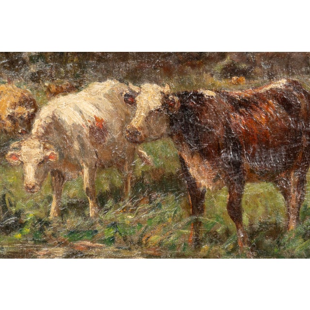Oil on Canvas Painting of Cows by Raymond Desvarreux For Sale - Image 4 of 8