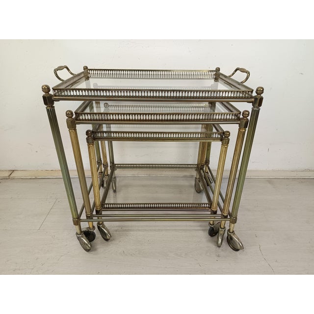 Vintage Gold Brass Nesting Tables, 1970s, Set of 3, in Good conditions. Designed 1970 to 1979