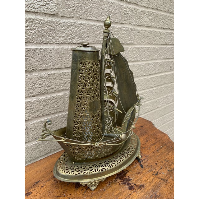 Mid-Century Modern Vintage German Brass Sailing Ship Nightlight | an English Coastal Curiosity For Sale - Image 3 of 12