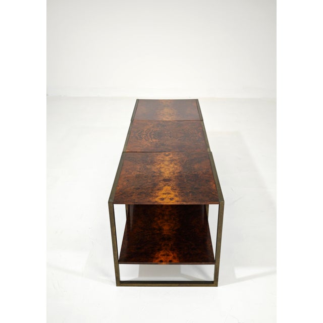 Wood Mid-Century Modern Brass and Wood Coffee Tables, Italy, 1970s, Set of 3 For Sale - Image 7 of 14