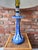 Chinoiserie Antique Delft Candlestick Lamp With Navy Silk Shade For Sale - Image 3 of 12