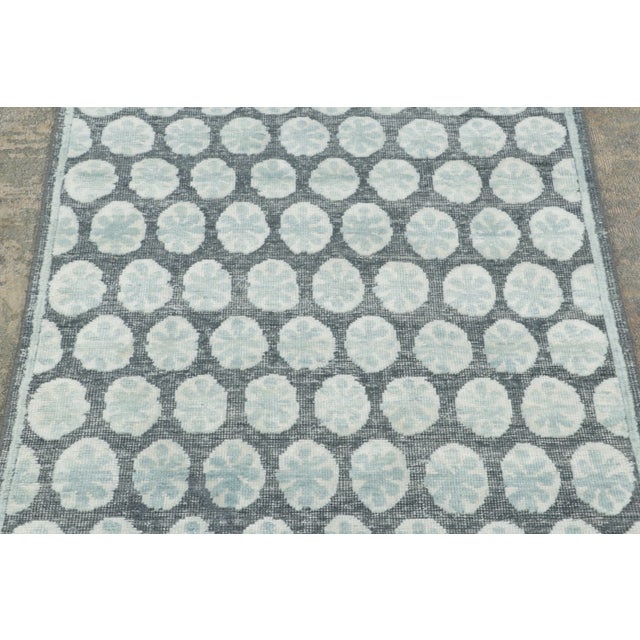 Contemporary Contemporary Block Print Floral Natural Silk Runner by Rug & Kilim, India For Sale - Image 3 of 8