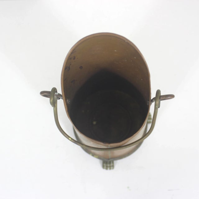 Early 20th Century Vintage Tall Copper Coal Scuttle With Brass Handle and Paw Foot Details For Sale - Image 5 of 10