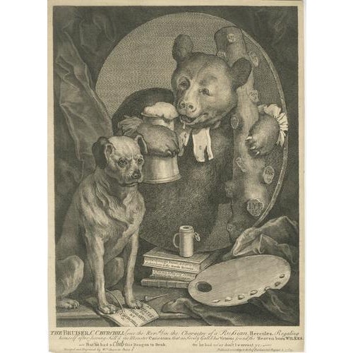 William hogarth, the bruiser – satirical churchill bear engraving, 1763 : a powerful and highly sought-after satirical...
