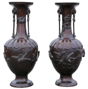 Large Japanese Bronze Vases, 19th Century, Set of 2