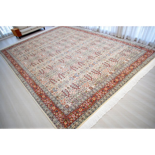 Contemporary 1970s Collectible Vintage Turkish Hereke Rug Hand Knotted Area Oversize Rug Large Living Room Rug - 10′8″ × 15′5″ For Sale - Image 3 of 18