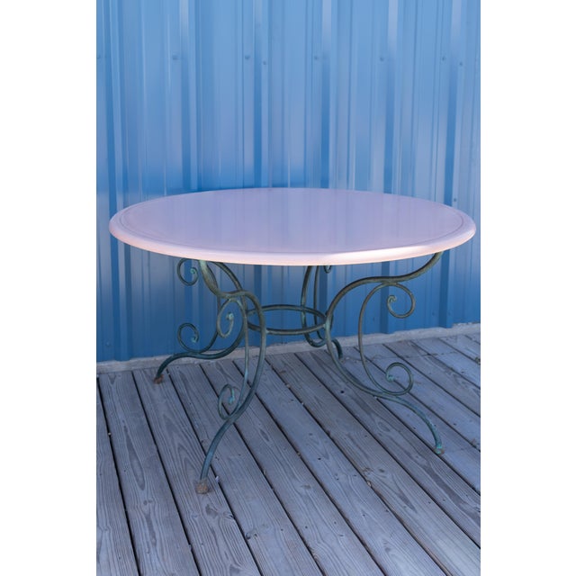 Mid 20th Century Vintage French Green Iron Garden Table Lava Stone Top For Sale - Image 5 of 9