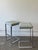 Milo Baughman Vintage Pair of Milo Baughman Style Barstools in Blue-Gray Alligator Vinyl For Sale - Image 4 of 11