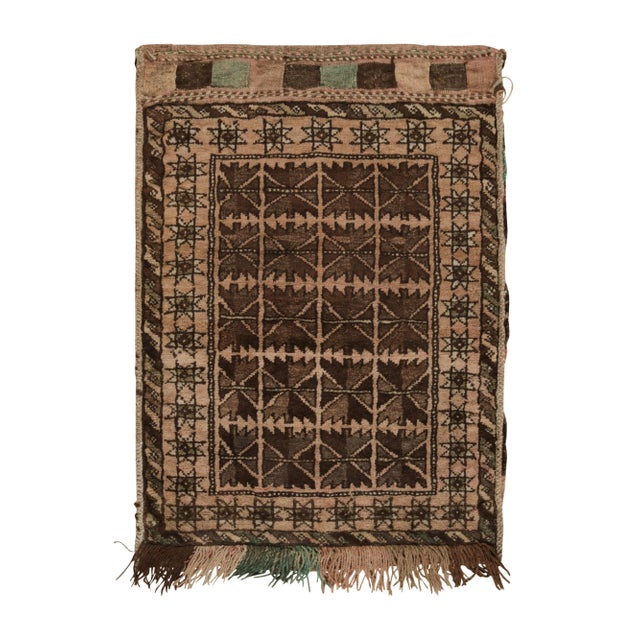 Beige Antique Baluch Persian Rug in Beige-Brown Geometric Pattern, Pink Accent For Sale - Image 8 of 8