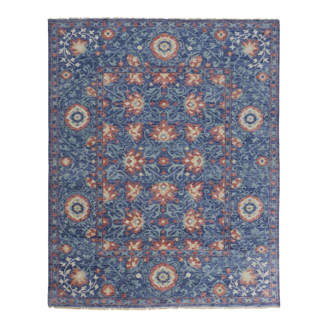 Beall Luxury Wool Rug, Ornamental Floral, Blue, 8ft6in x 11ft6in Area