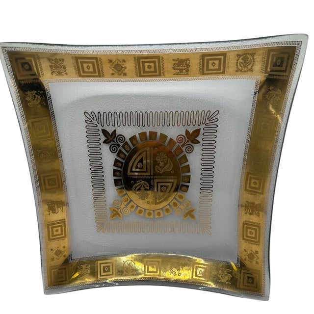 Glass Vintage Mid Century Modern Square Bent Glass Serving Tray With Greek Key Design For Sale - Image 7 of 11