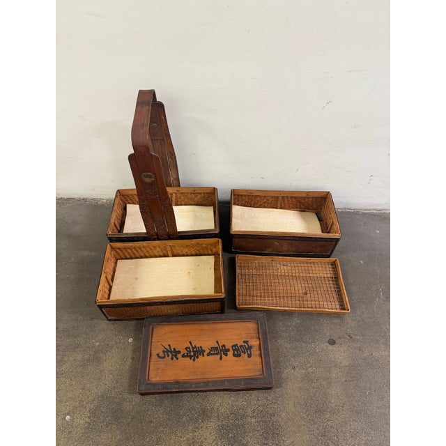 Wood Mid 20th Century Traditional Beautiful Chinese Four Tiered Wedding Basket For Sale - Image 7 of 12