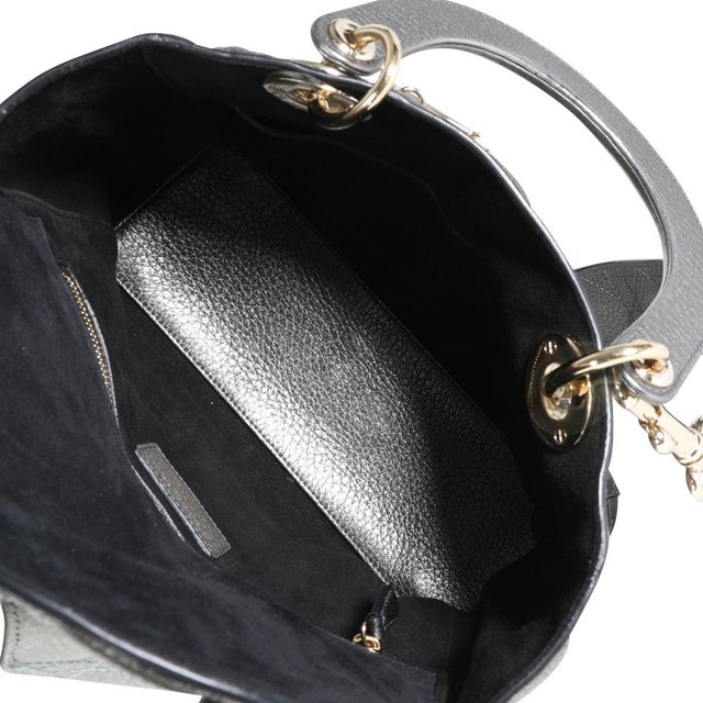 Christian Dior Metallic Silver Supple Cannage Leather Medium Lady Dior Tote For Sale - Image 4 of 4