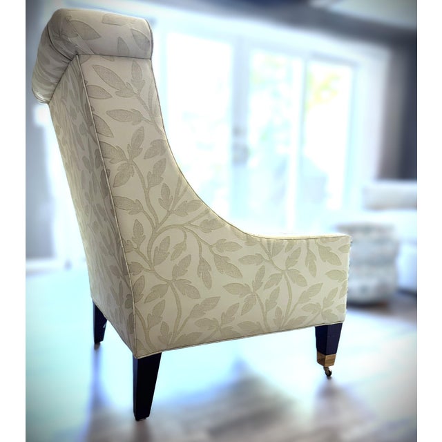 Textile Custom Pair Pearson Wingback Jacquard Leaf Vine Transitional Chairs For Sale - Image 7 of 15