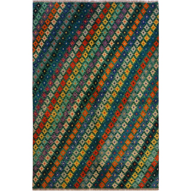 Green 1990s Abstract Balouchi Green/Ivory Wool Rug - 4'11 X 6'8 For Sale - Image 8 of 8