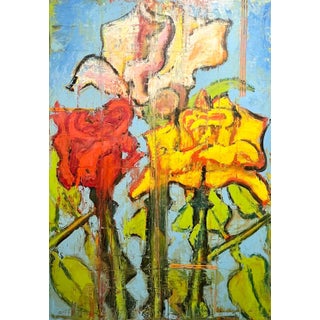 Aaron Fink, Large Modernist Rose Bouquet Oil on Linen Painting Aaron Fink, 2002 For Sale