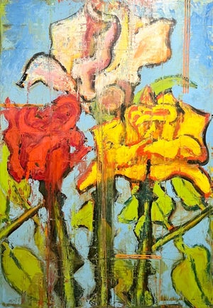 Aaron Fink, Large Modernist Rose Bouquet Oil on Linen Painting Aaron Fink, 2002