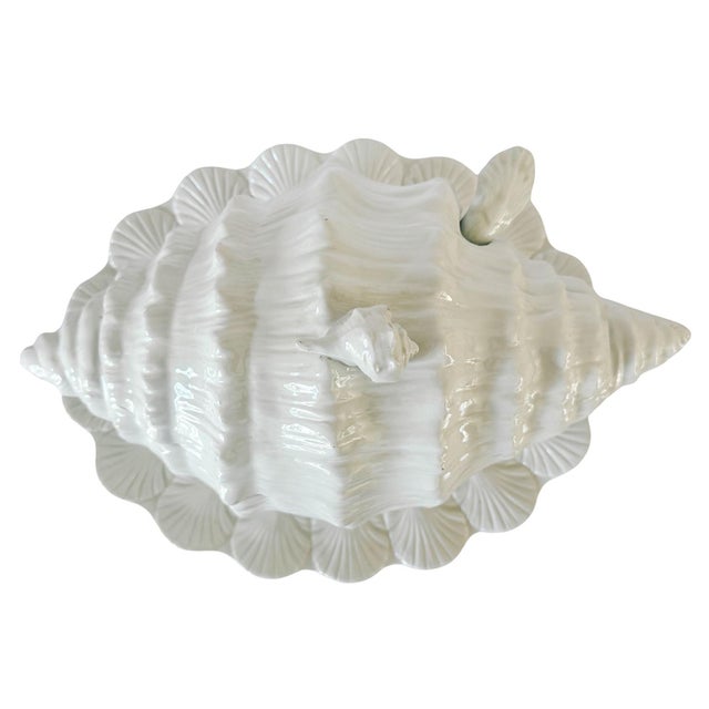 1970s 1970s Italian White Porcelain Conch Shell Tureen Set With Underplate & Ladle - 4 Pieces For Sale - Image 5 of 10