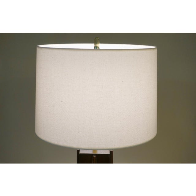 Coffee Laurel Mid Century Tiki Modern Carved Walnut Tropical Leaf Column Table Lamp 1960's For Sale - Image 8 of 9