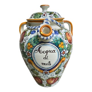 Hand-Painted Tuscan Ceramic Lidded Urn by Ima Montelupo Fiorentino - "Acqua Di Mele”, Italian Apothecary Jar For Sale