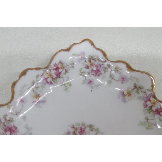 Limoges France Porcelain Purple Flowers Gold Trim Leaf Shaped Trinket Dish For Sale - Image 12 of 13