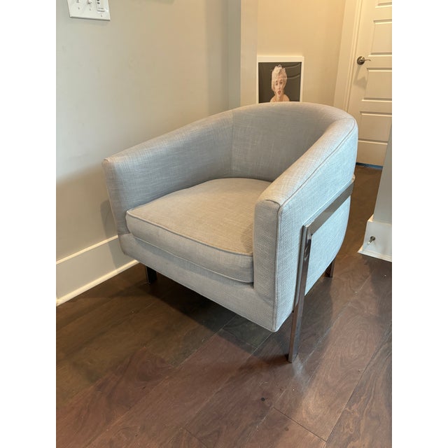 Metal Restoration Hardware Reginald Chair in an Italian Gray Weave and Chrome Base For Sale - Image 7 of 11