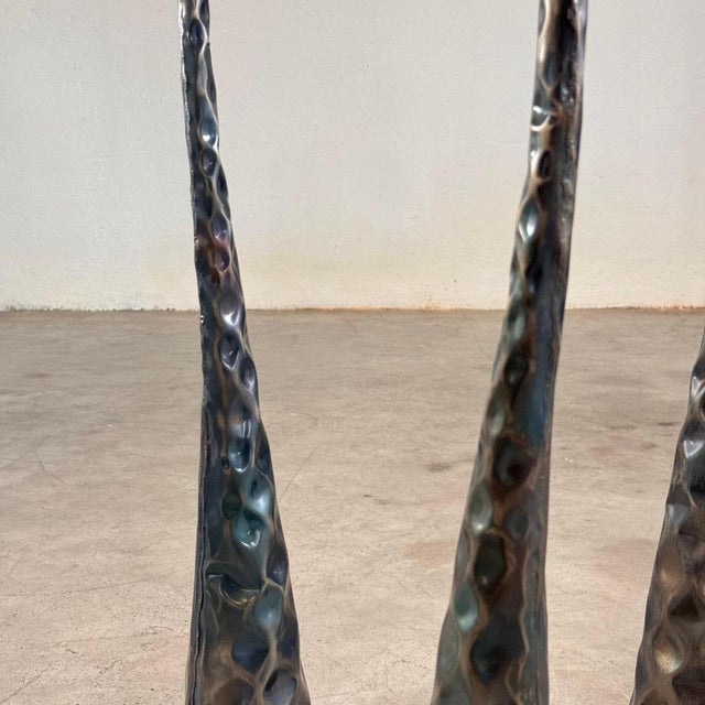 Sculptural Candleholders in Burnished Metal, Italy, 1980s, Set of 3 For Sale - Image 11 of 18
