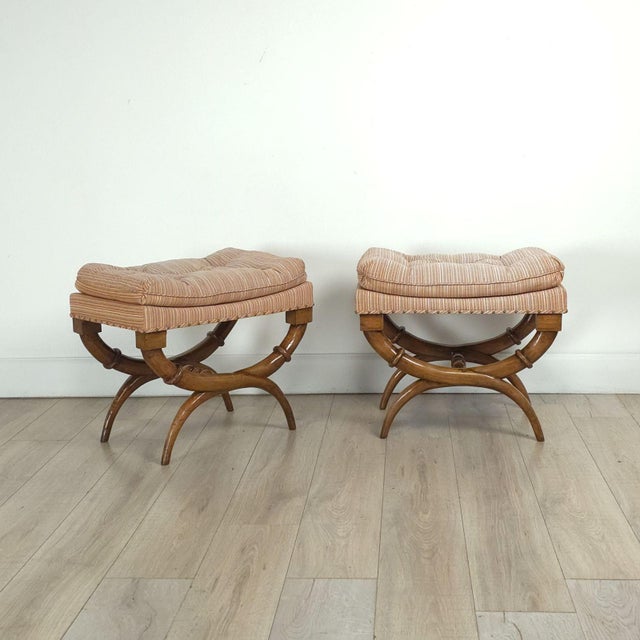 Pair of Walnut Neoclassical Benches, France, 19th Century For Sale - Image 4 of 9