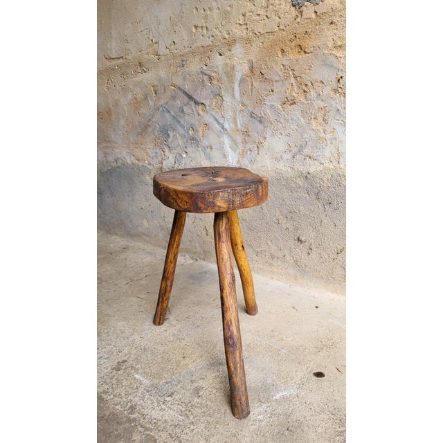 Brutalist style oak stools. Robust and stable. Cut from the mass. Height 53.5 cm. Width 40 / 43 / 44 cm.